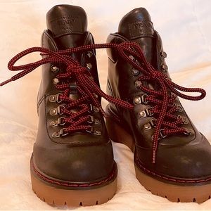Prada Women’s Hiking Boots. Black Italian leather; red stitching; US 9 EU 40.